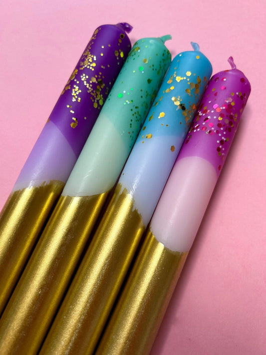 Glitter Mix Dip Dye Dinner Candle - Set Of 4