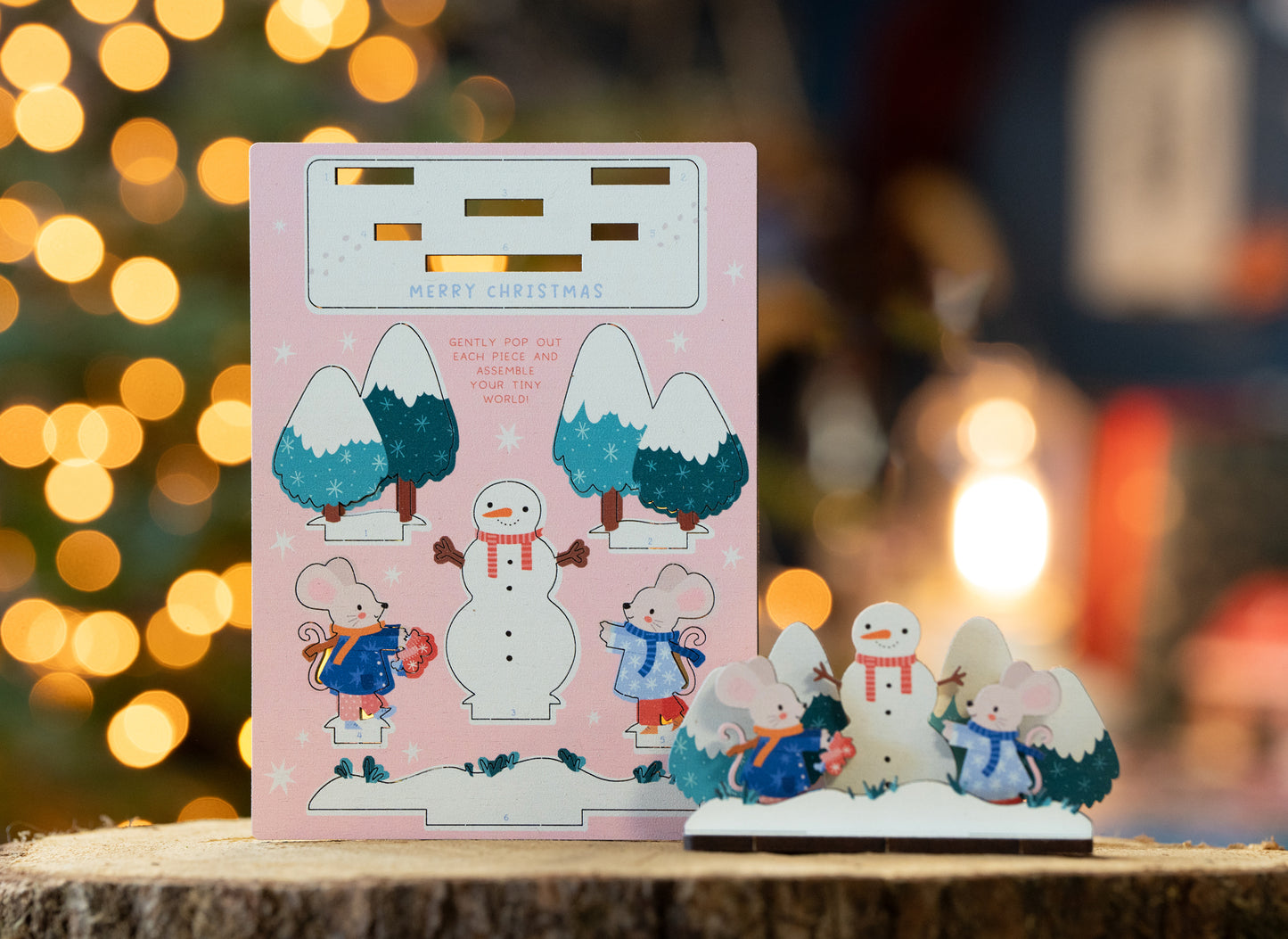 Mice And Snowman Wooden Pop Out Card