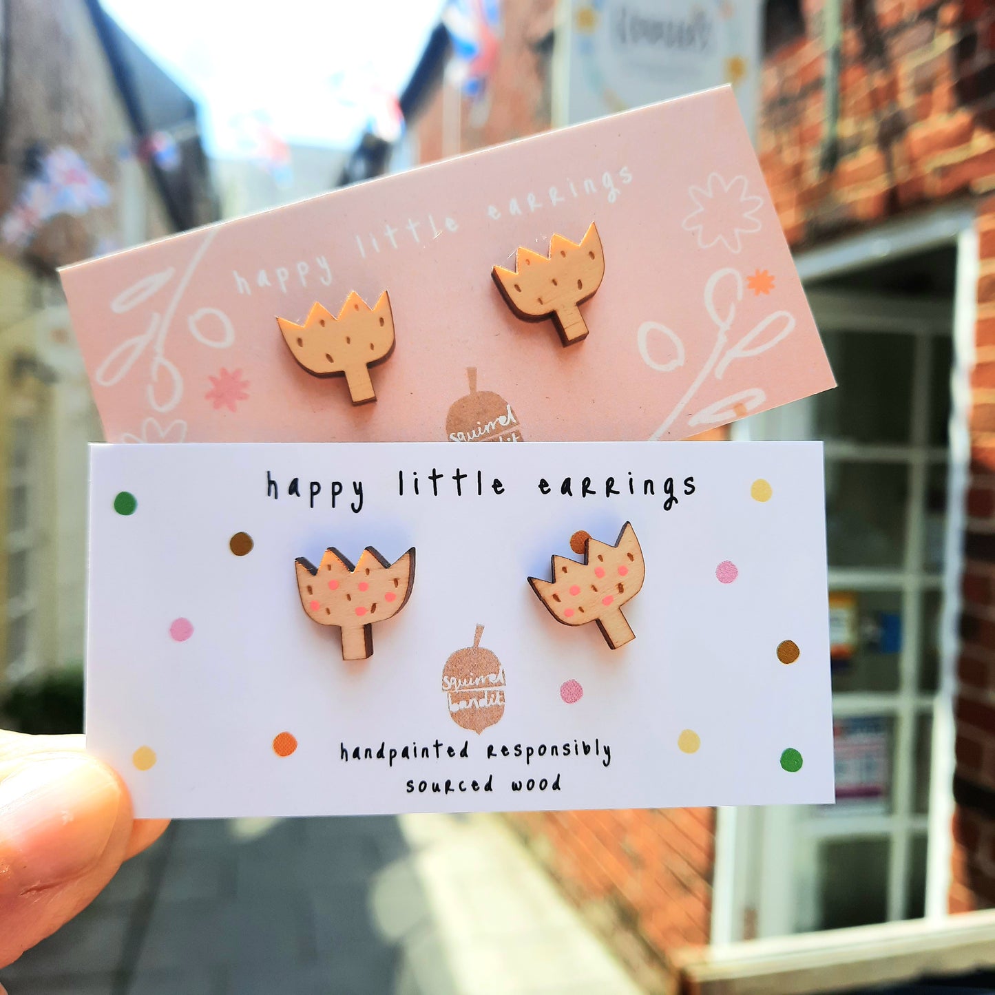 Mini wooden tulip earrings