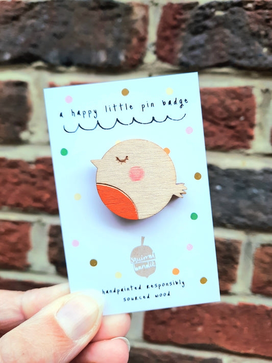 Hand-painted Wooden Robin Pin
