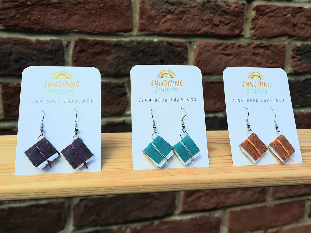 Vegan Cork Tiny Book Earrings