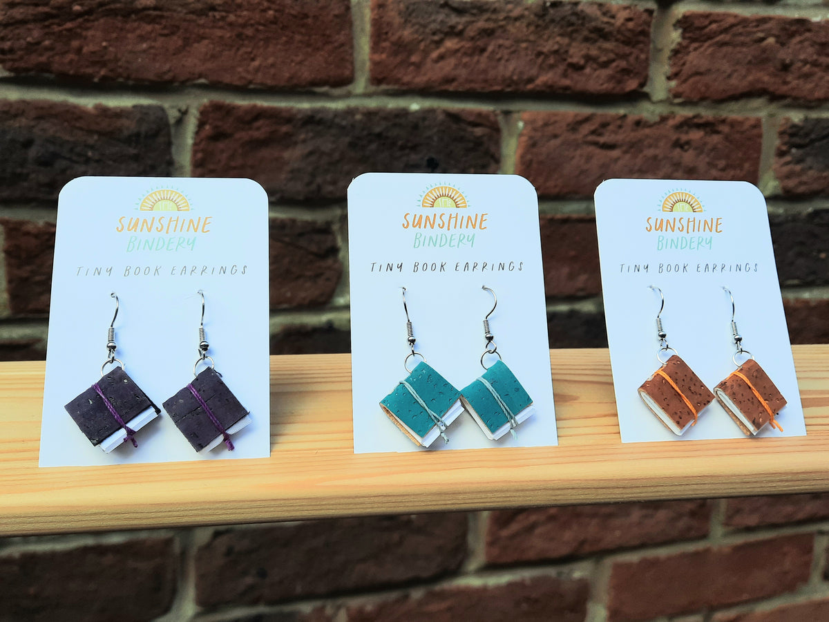 Vegan Cork Tiny Book Earrings