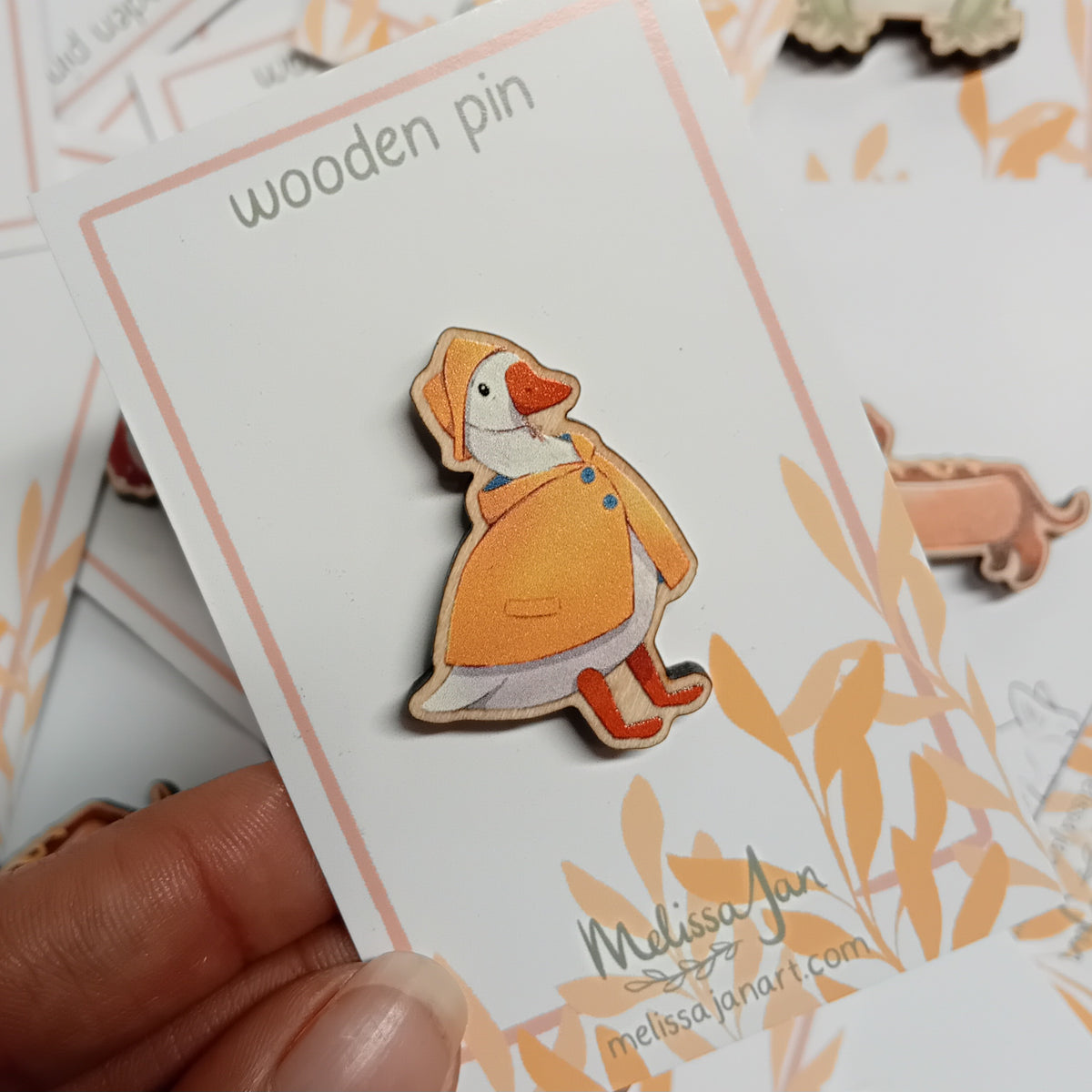 Goose In A Raincoat Wooden Pin Badge