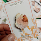 Spring Hen Wooden Pin Badge