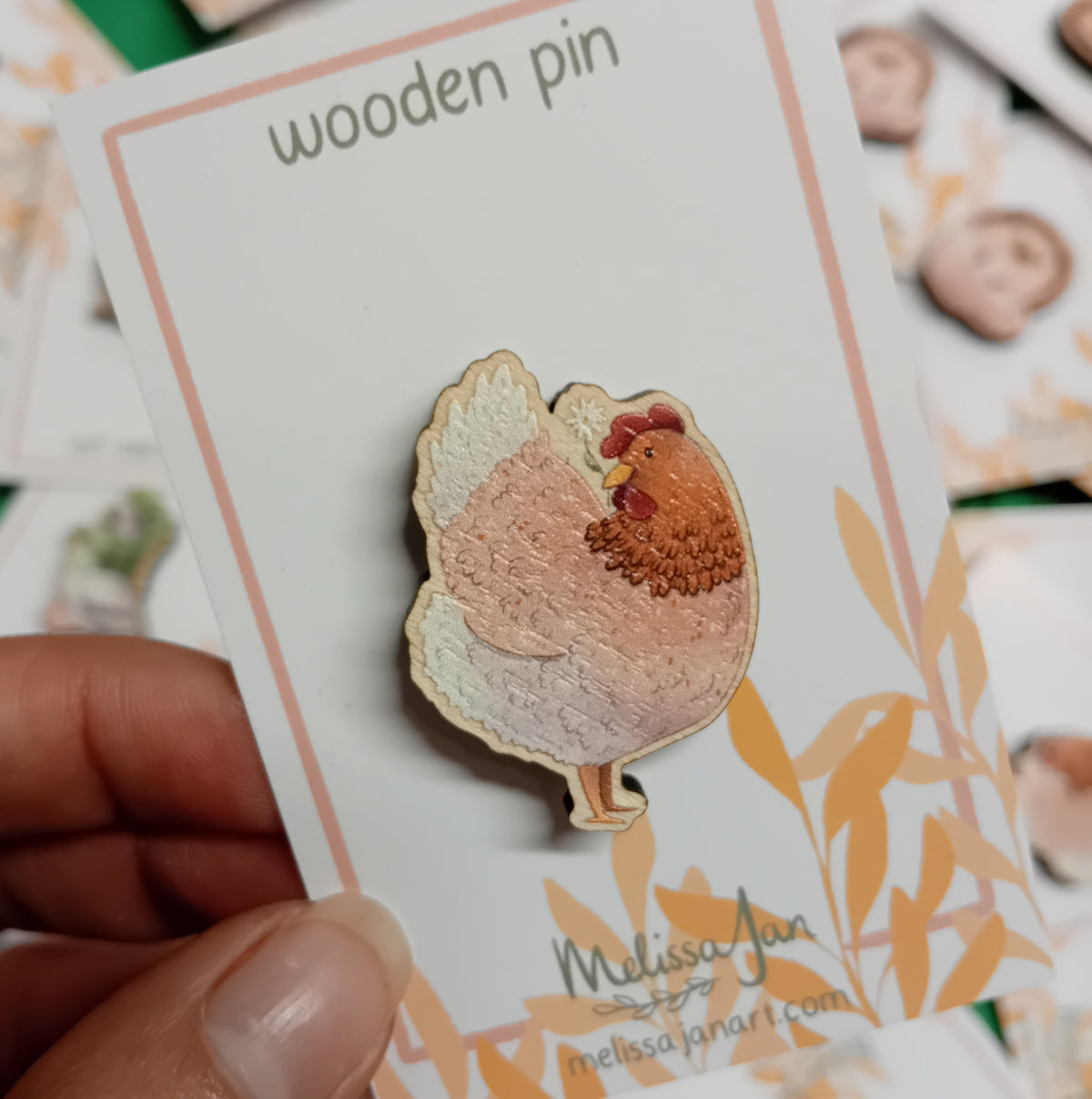Spring Hen Wooden Pin Badge