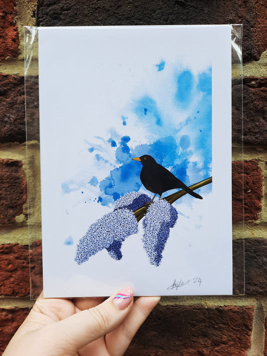 Birds Of A Feather Blackbird & Lilac Print