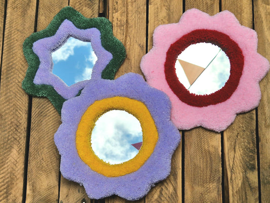 Flower Tufted Yarn Mirrors - Multiple Colours Available
