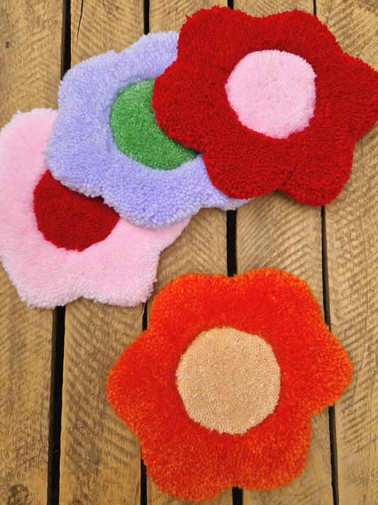 Flower Tufted Yarn Mug Rugs - Various Colours Available