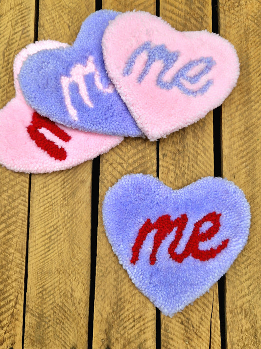 Heart 'Me' Slogan Tufted Yarn Mug Rugs - Various Colour Available