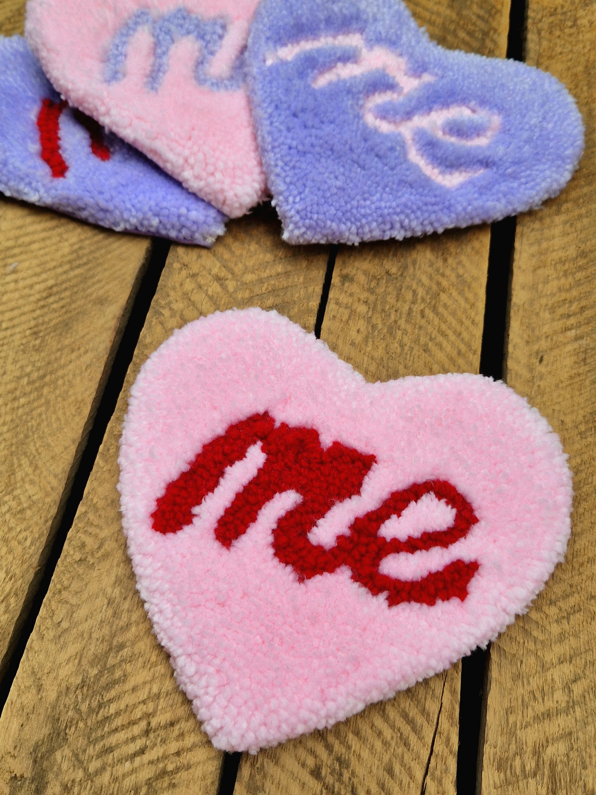 Heart 'Me' Slogan Tufted Yarn Mug Rugs - Various Colour Available