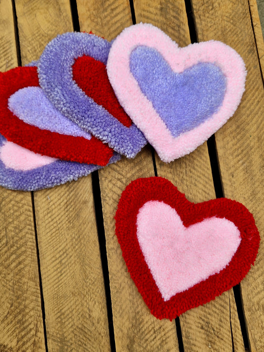 Heart Tufted Yarn Mug Rugs - Various Colour Available
