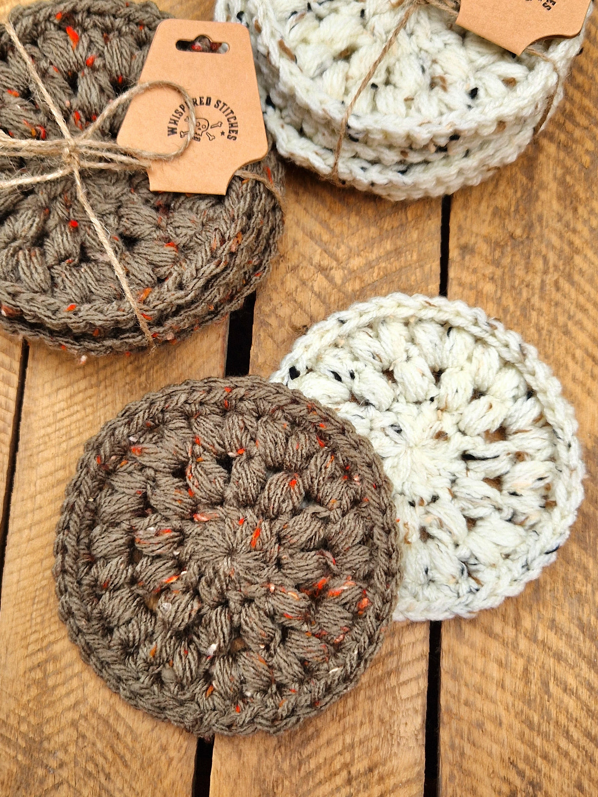 Set Of 4 Crochet Coasters - 2 Colours To Choose From