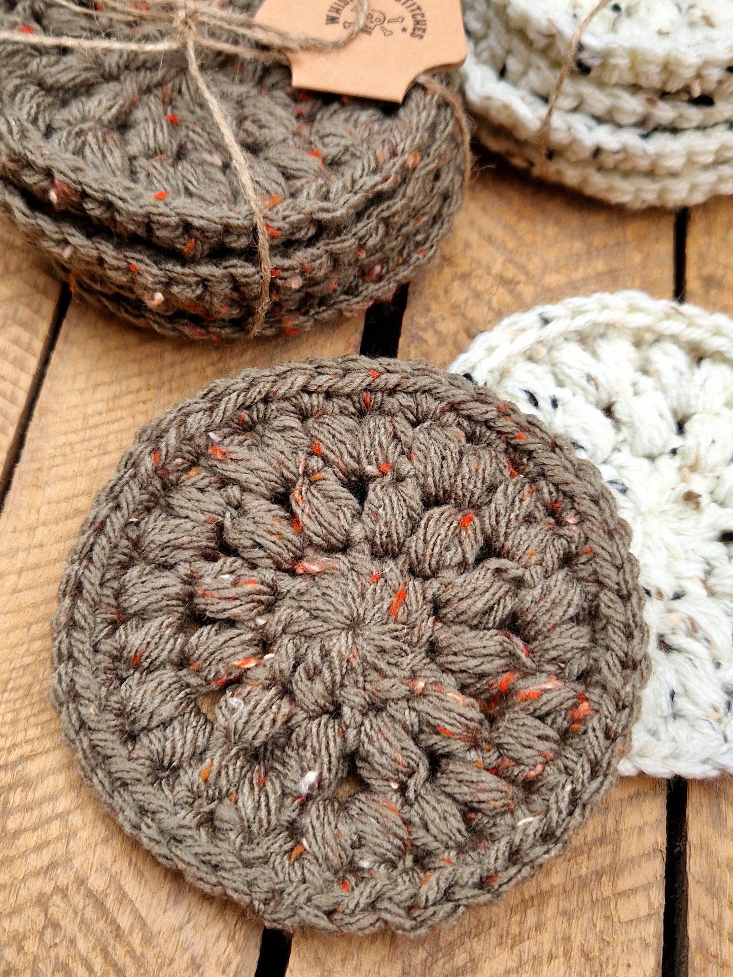 Set Of 4 Crochet Coasters - 2 Colours To Choose From
