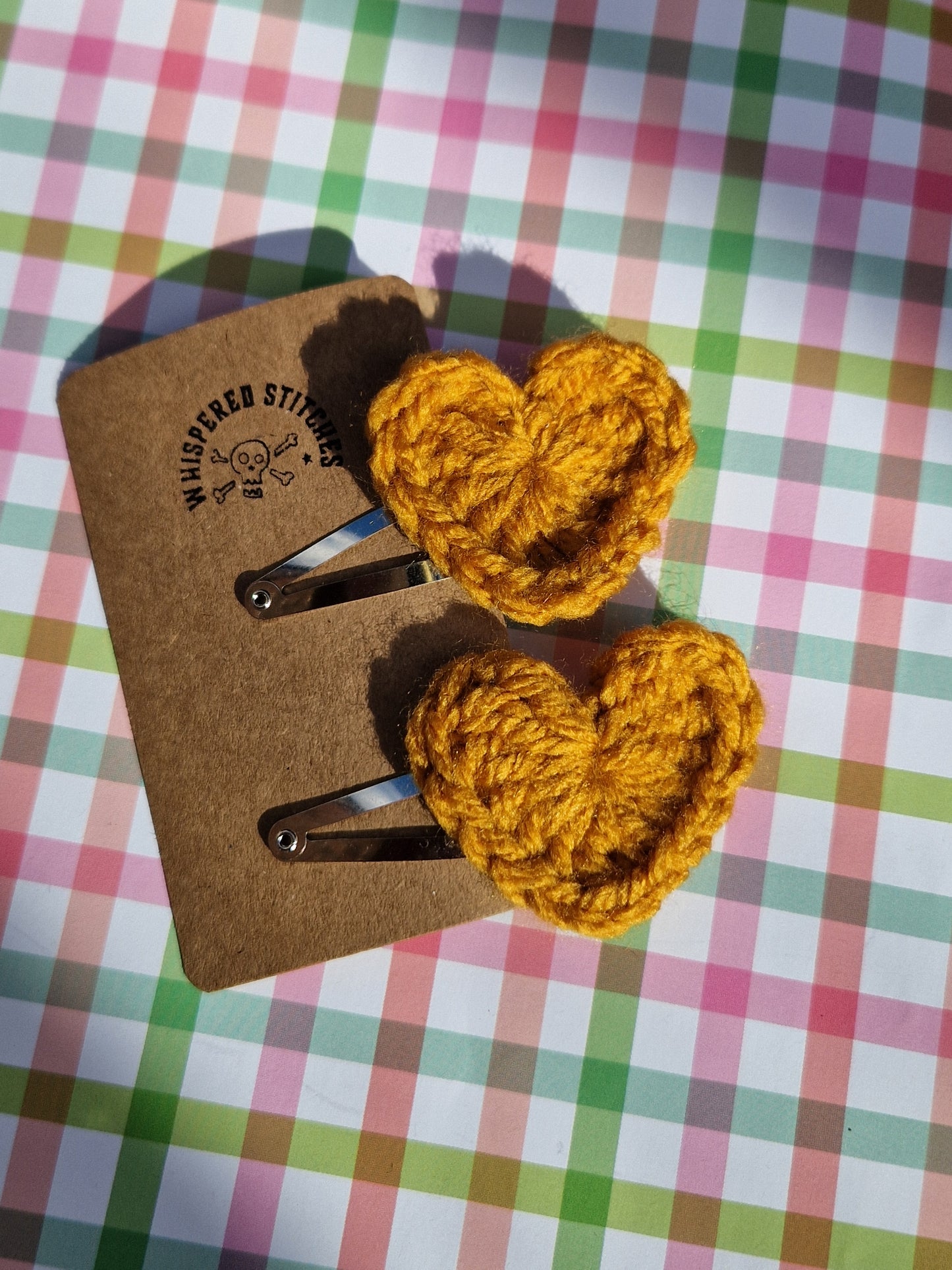 Hand Crochet Heart Hair clips - Mustard