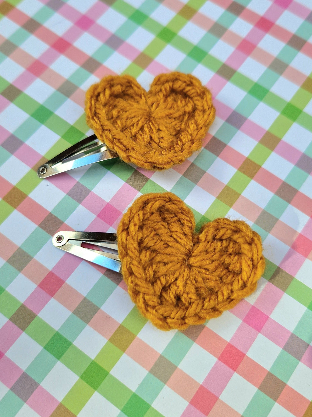 Hand Crochet Heart Hair clips - Mustard