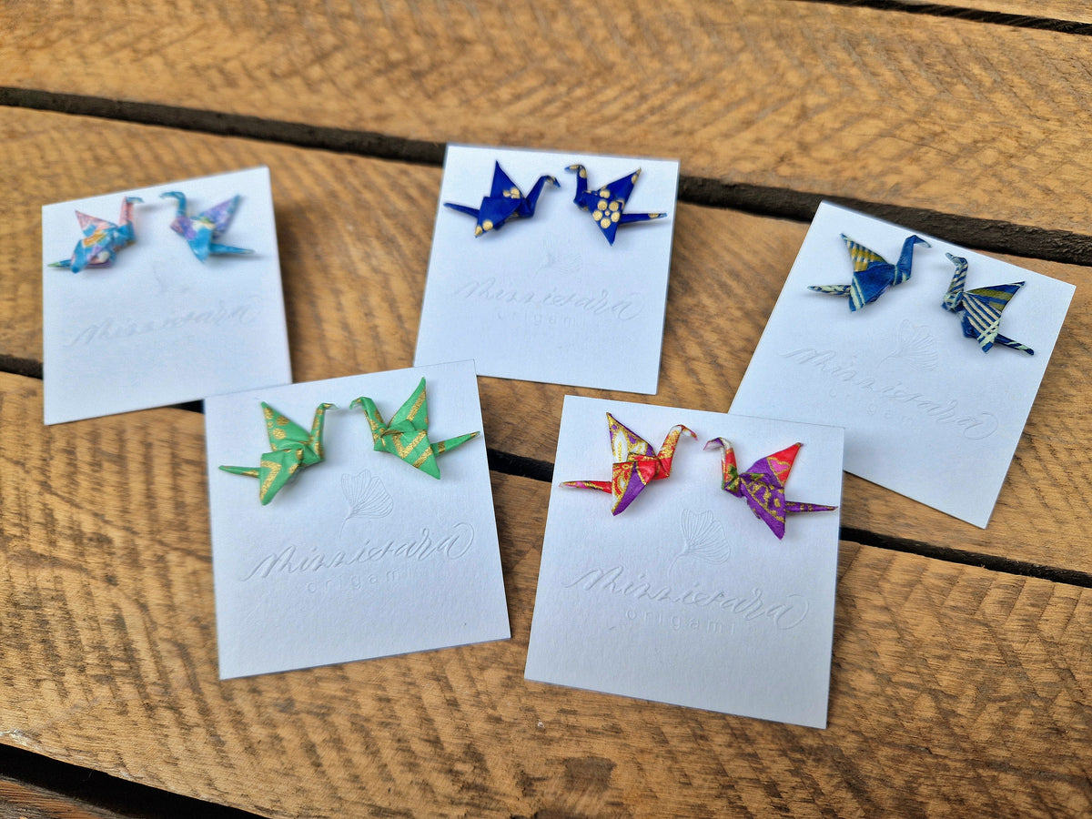 Handmade Mini Origami Crane Stud Earrings