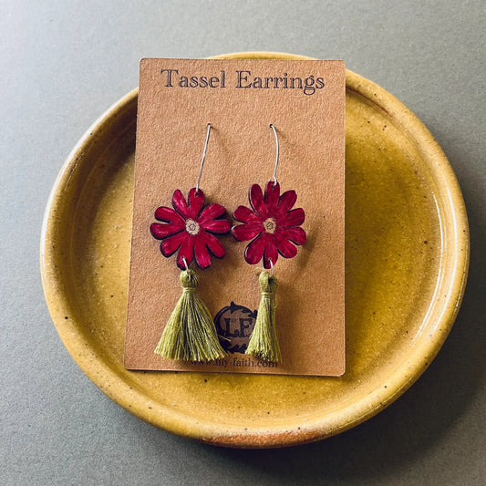 Red Campion Tassel Earrings