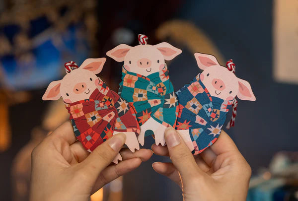 Pigs In Blankets Wooden Christmas Decoration - 2 Colours Available