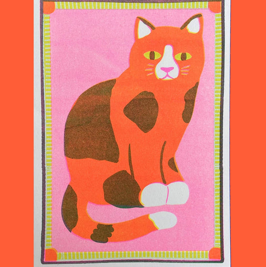 Ginger Patch Cat Risograph Mini Print - A5