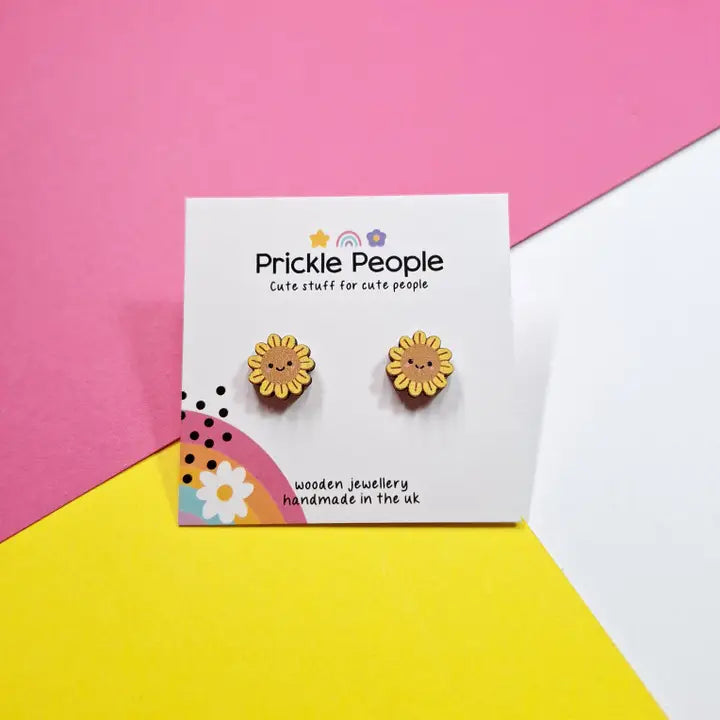 Sunflower Wooden Flower Stud Earrings
