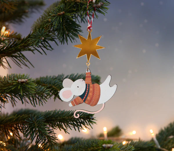 Hanging Mouse Wooden Christmas Decoration - 3 Colours Available