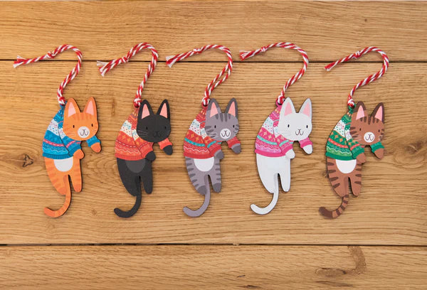 Hanging Cat Wooden Christmas Decoration - 3 Colours Available