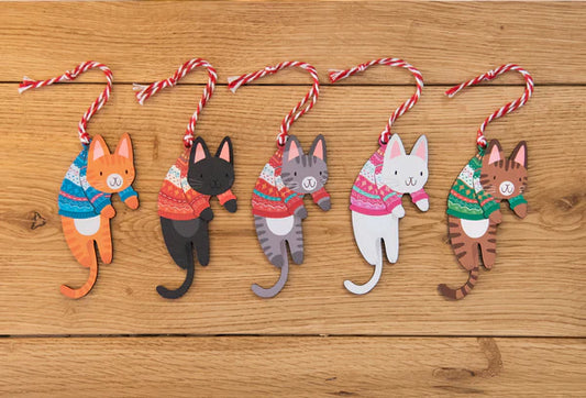 Hanging Cat Wooden Christmas Decoration - 3 Colours Available
