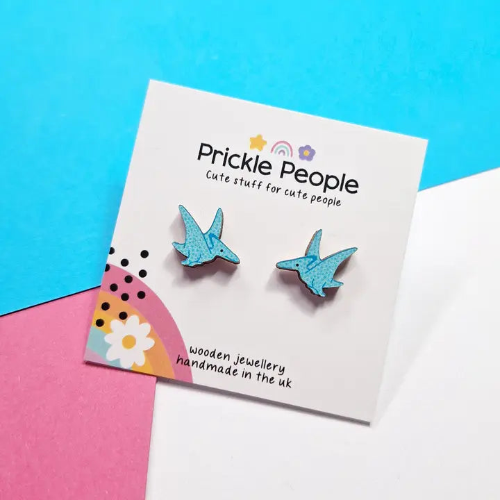 Blue Pterodactyl Dinosaur Stud Earrings