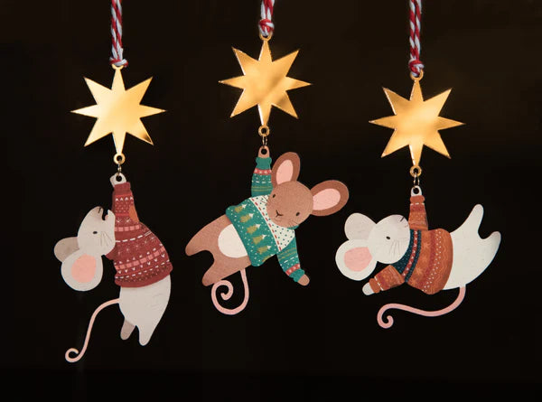 Hanging Mouse Wooden Christmas Decoration - 3 Colours Available