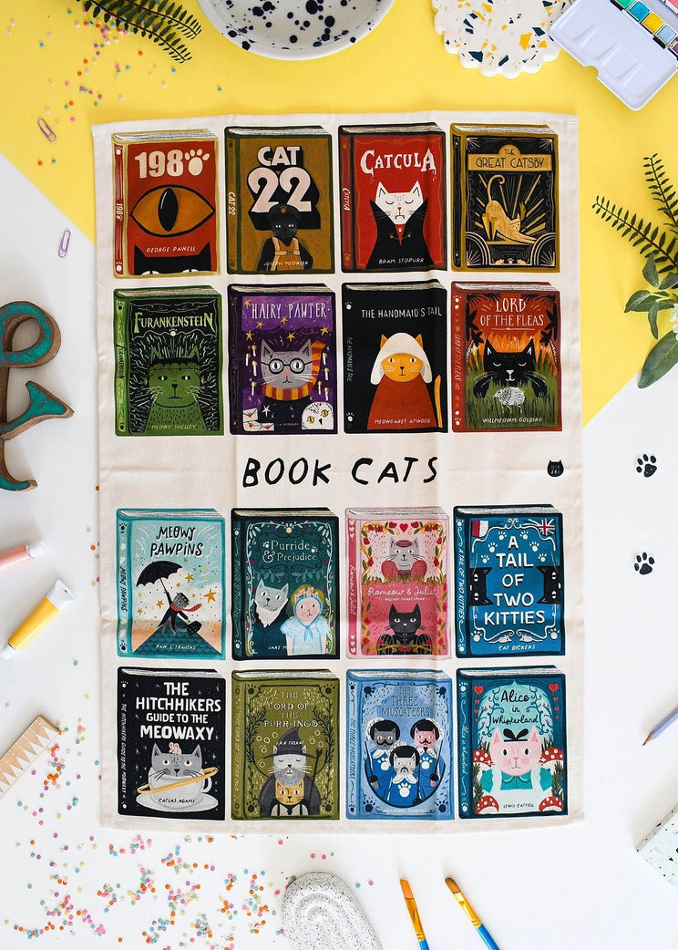Book Cats Tea Towel