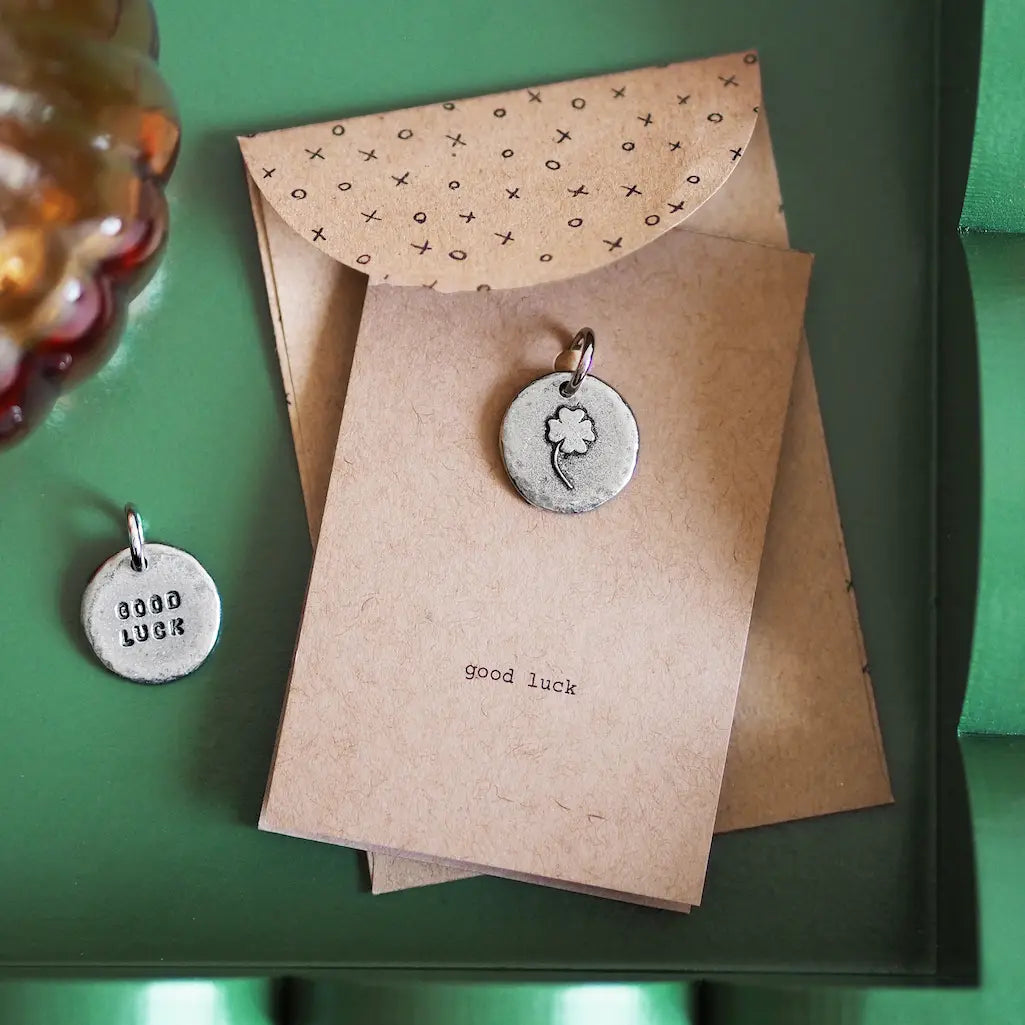 'Good Luck' Four Leaf Clover Pewter Charm