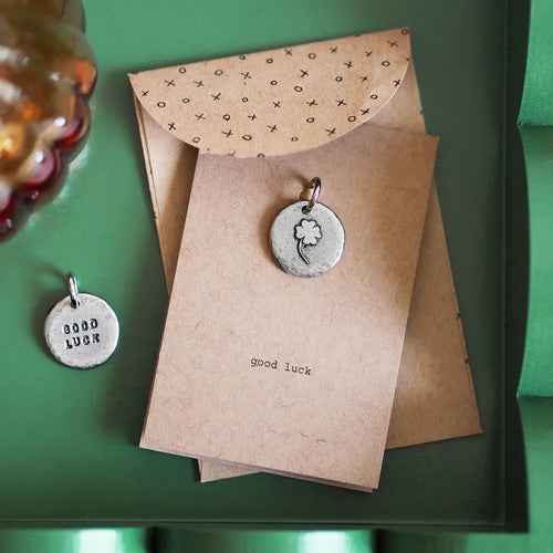 'Good Luck' Four Leaf Clover Pewter Charm