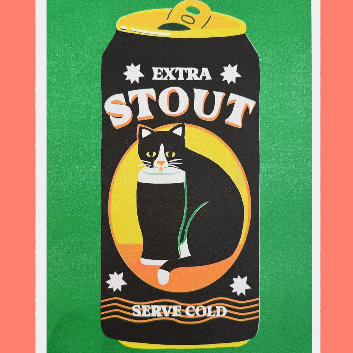 Stout Black Cat Risograph Art Print - A4