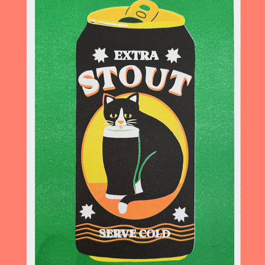 Stout Black Cat Risograph Art Print - A4