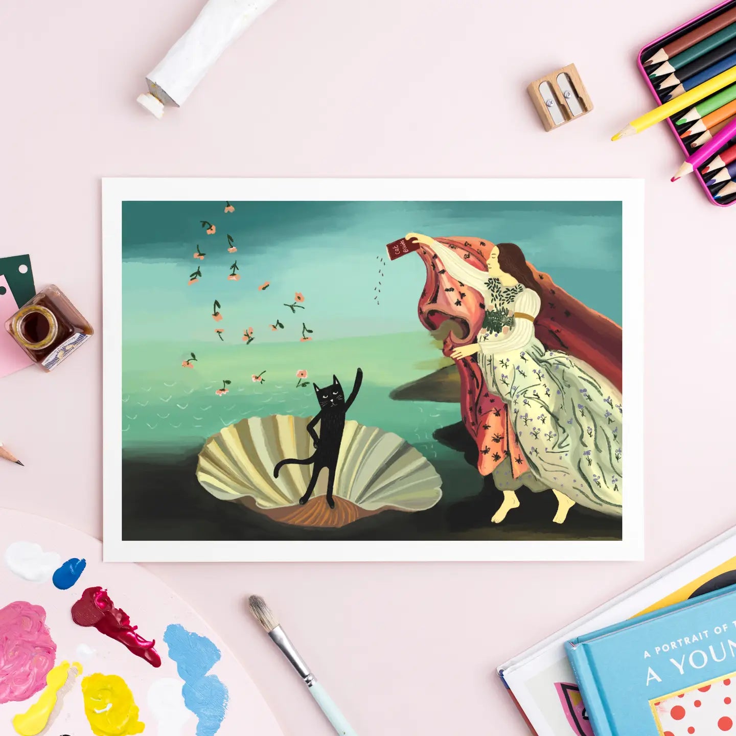 The Birth Of Cat Venus Art Print A4