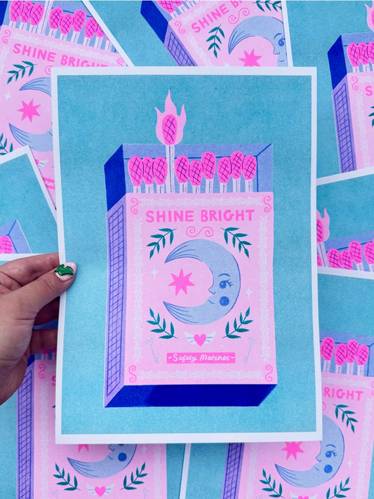 'Shine Bright' Matchbox' A4 Risograph Print