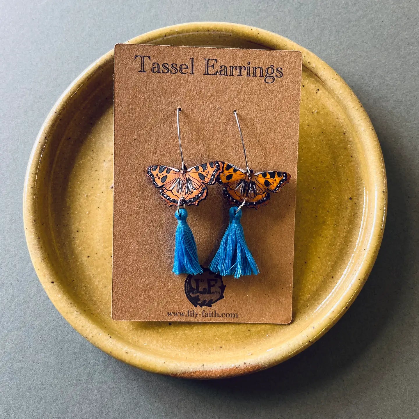 Tortoiseshell Butterfly Tassel Earrings