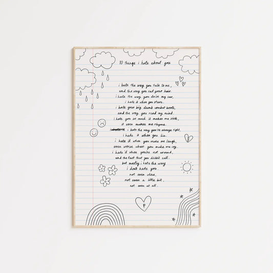 10 Things I Hate About You Print - Available in 2 sizes