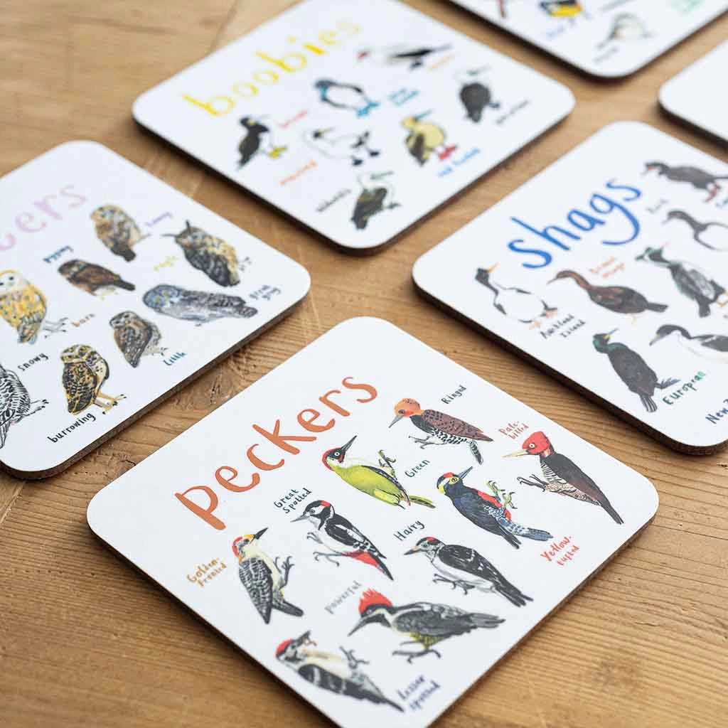 Set Of 6 Bird Pun Coasters