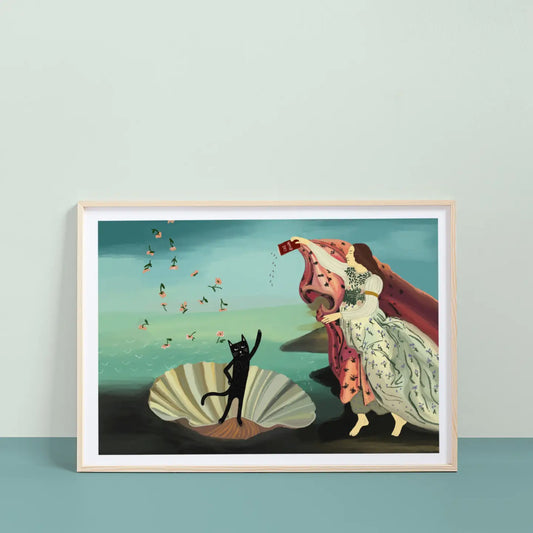 The Birth Of Cat Venus Art Print A4