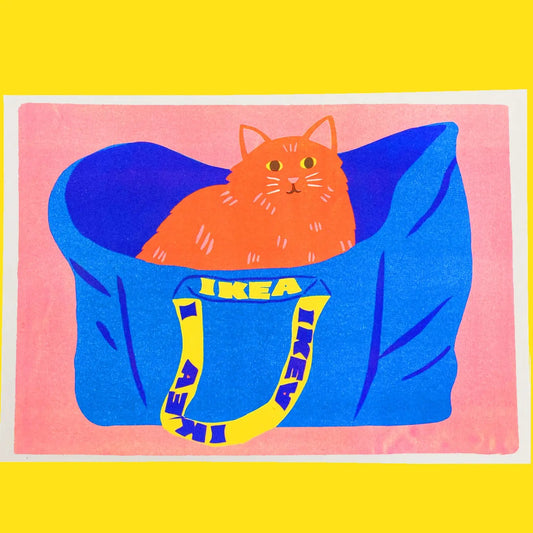 Ikea Bag Ginger Cat Risograph Print - A3
