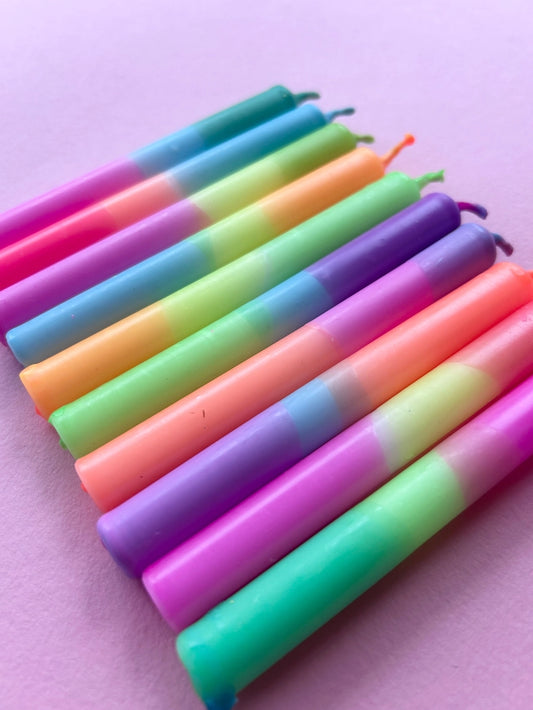Neon Mini Dip Dye Candles - Set Of 10