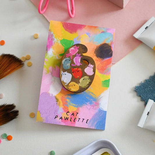 'Cat Artist' Paint Palette Wooden Pin Badge