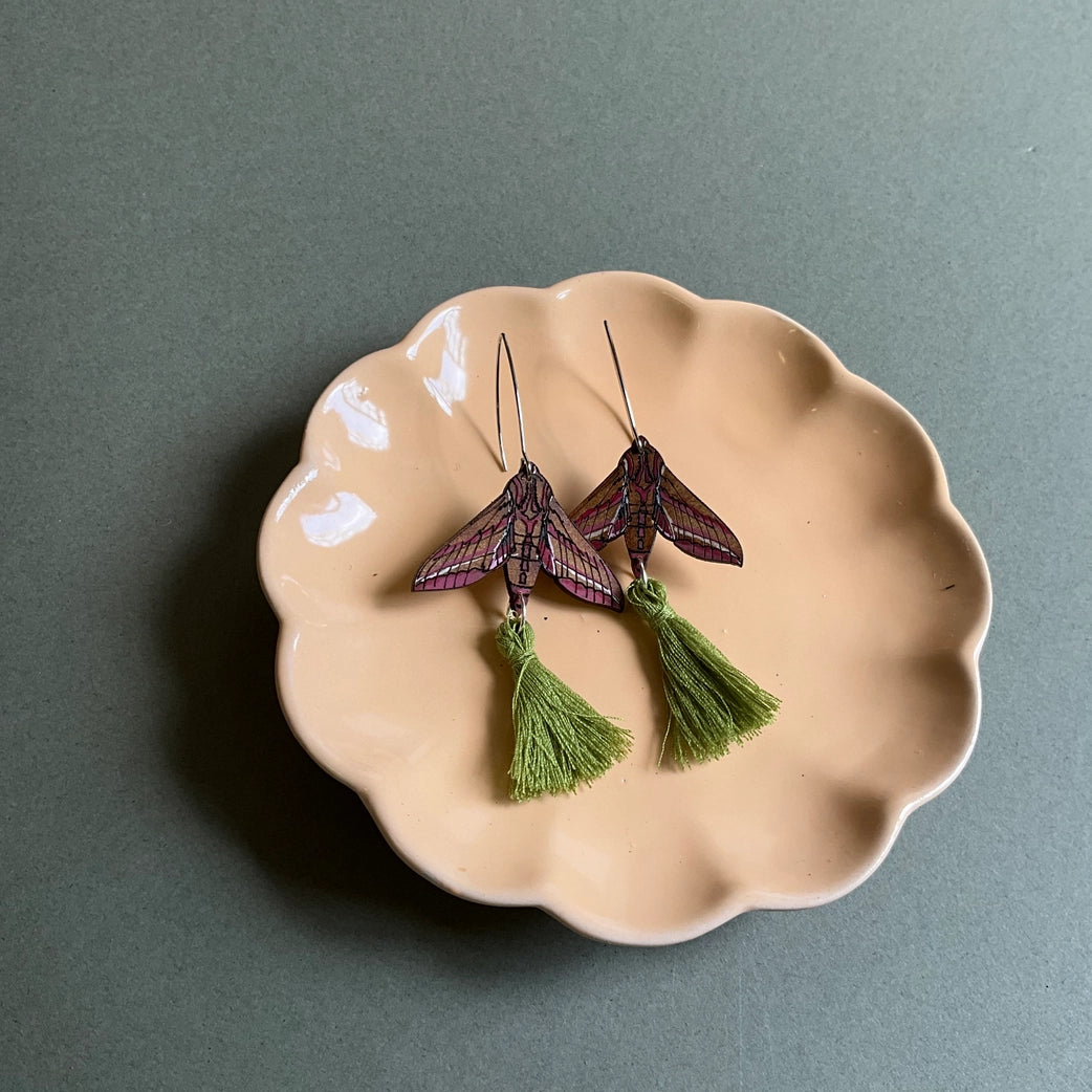 Elephant Hawk Moth Tassel Earrings