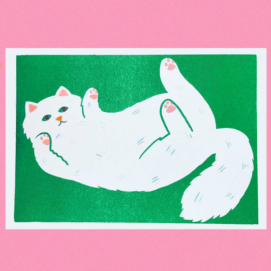 Stretching Cat Risograph Print - A4