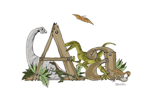 Dinosaurs Illustrated Initial Letter Print A5