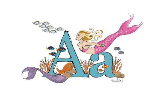 Mermaid Illustrated Initial Letter Print A5