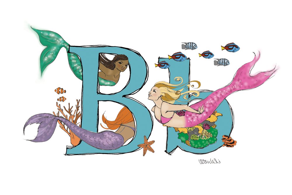 Mermaid Illustrated Initial Letter Print A5