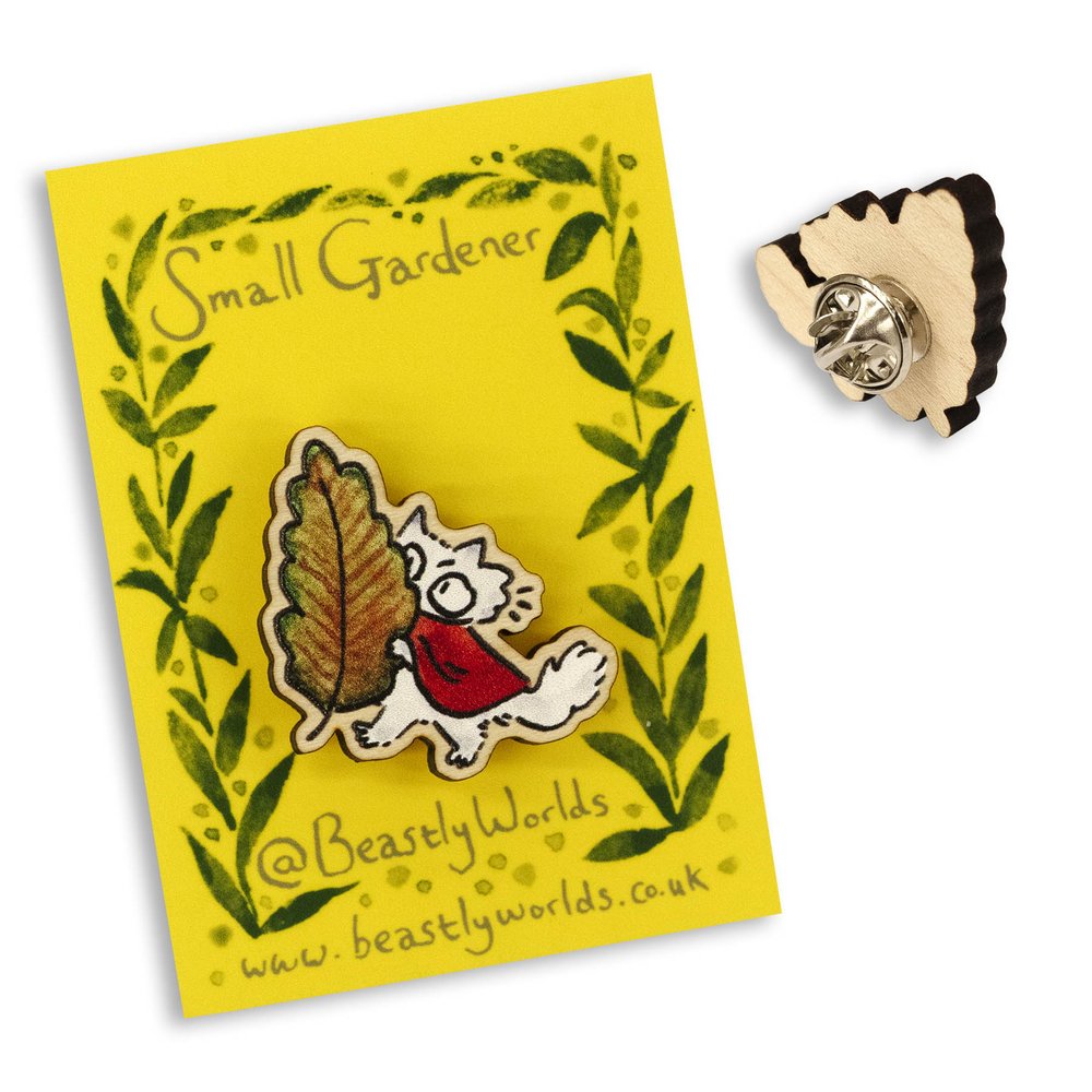 Small Gardener Wooden Pin Badge - 6 Styles To Choose From