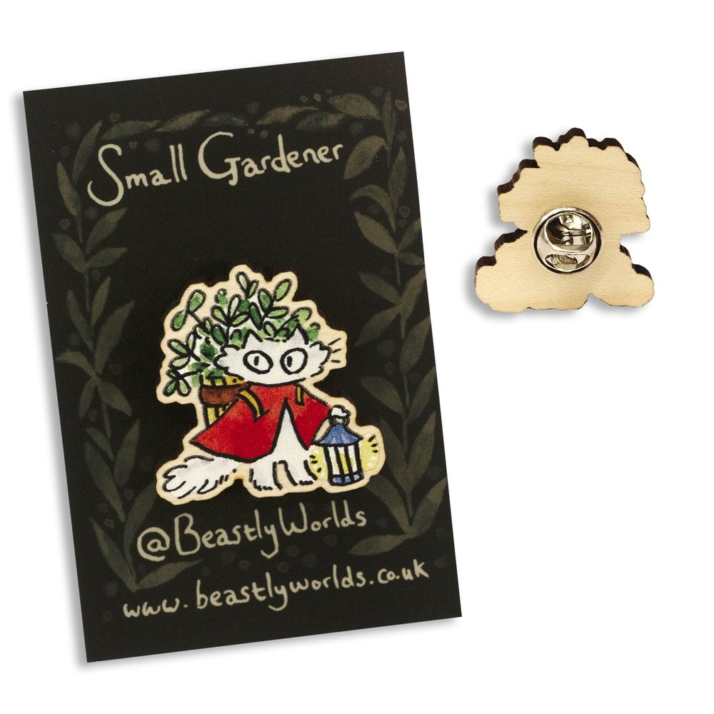 Small Gardener Wooden Pin Badge - 6 Styles To Choose From